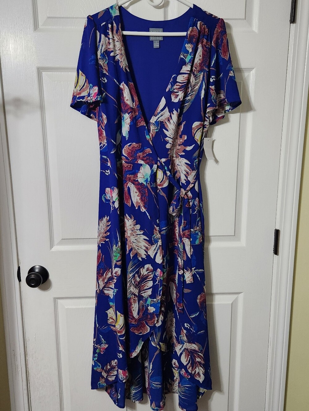 Rabbit Rabbit Rabbit Cobalt Blue Floral Wrap High-Low Dress
